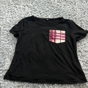 Black Women's Top with Pink Plaid Pocket